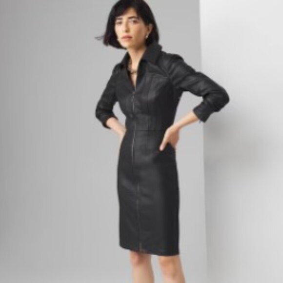 WHBM Coated Denim Dress Jacket Vegas Black Stretchy Size 6 EUC - Picture 1 of 9